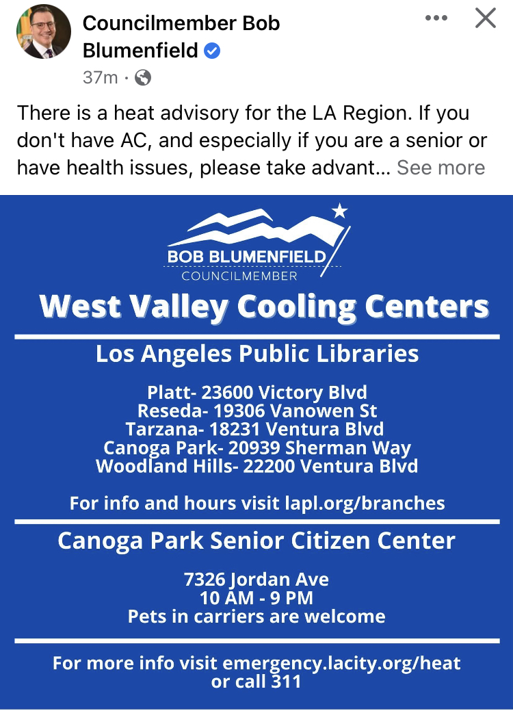 Beat the Heat! Visit a Cooling Center. – Northridge West Neighborhood  Council, NWNC