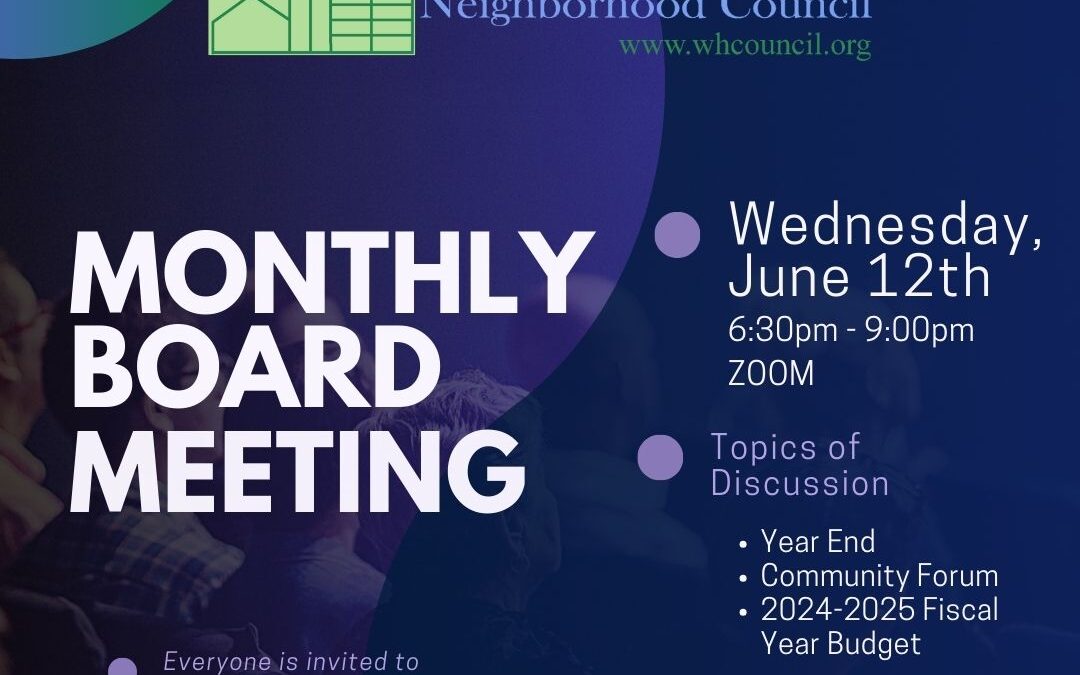 Regular Monthly Board Meeting (virtual) 6/12/24